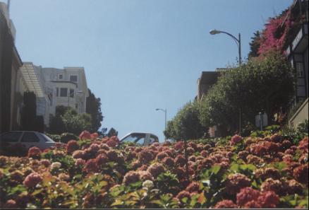 Looking up a steep street.